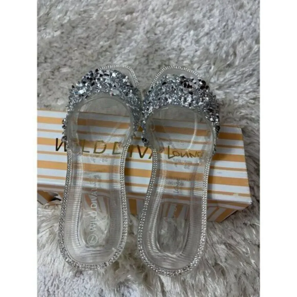 Wild Diva On The Bright Side Embellished Flat Sandals Clear Size‎ 7